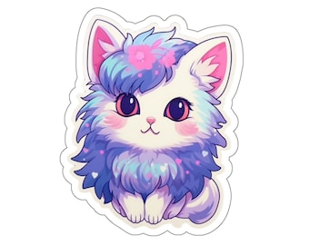 Kawaii Anime Cat Sticker, Glossy Vinyl Decal - Cutecore Kitten