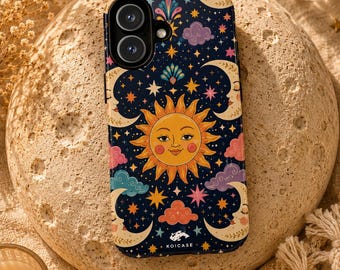 Celestial Sun and Moon Phone Case, Whimsical Astrology iPhone Case, Boho Cosmic Phone Cover, Moon Phase Phone Case, Cute Celestial Gift