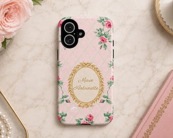 Custom Name Phone Case, Marie Antoinette Phone Case, Personalized Floral Phone Case, Pink Rococo Old Rose Case, Coquette Phone Cover