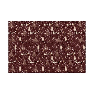 Papel de regalo navideño celestial burdeos, papel de regalo de lujo para las fiestas, papel de regalo navideño festivo con renos rojos y dorados, amigo invisible. imagen 3