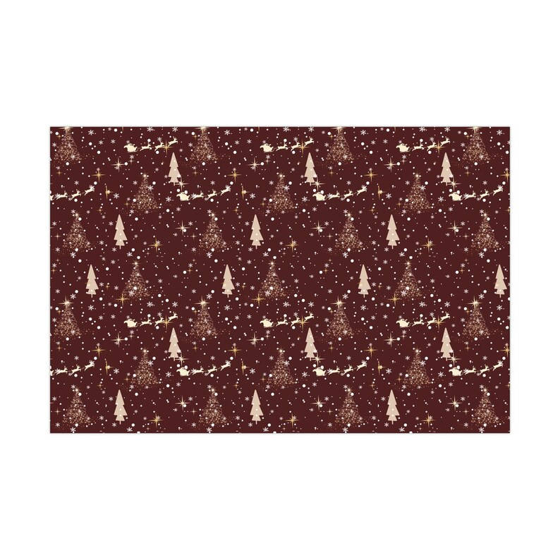 Papel de regalo navideño celestial burdeos, papel de regalo de lujo para las fiestas, papel de regalo navideño festivo con renos rojos y dorados, amigo invisible. imagen 3