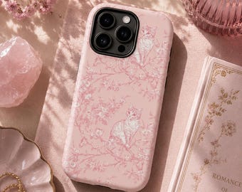 Pastel Pink Toile de Joyu Cats Phone Case | Romantic French CuteCore Motif
