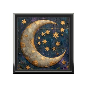 Cosmic Moon & Stars Wooden Jewelry Box: Celestial Keepsake Trinket
