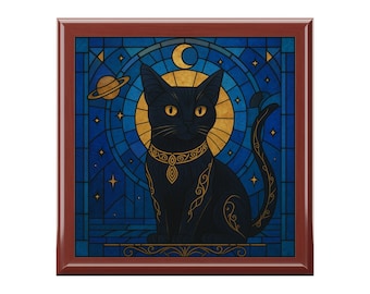 Himmlische Witchy Black Cat Schmuckschatulle