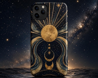 Celestial Moon Sun Phone Case, Whimsical Galaxy, Witchy Lunar Tough iPhone Protective Shell, Mystical Cosmic Starry Night Cover