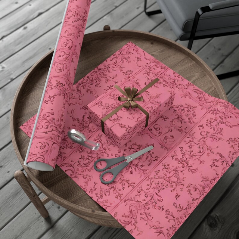 Pink Coquette Gift Wrap Paper, Elegant Bow Wrapping Paper, Feminine Vintage Gift Wrap, Pink Birthday Wrapping Paper, Bridal Shower Gift Wrap image 4