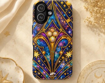 Whimsical Galaxy Phone Case, Celestial Stained Glass iPhone Case, Cosmic Starry Night Case, Rainbow Aesthetic Cover, Samsung Galaxy Pixel