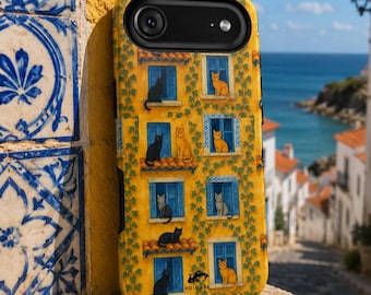 Coastal Cats Phone Case, Mediterranean Village Cats, iPhone Case, Cat Lover Gift
