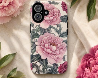 Pink Peony Phone Case, Vintage Floral iPhone Case, Botanical Flower Phone Cover, Feminine Garden Aesthetic Case, Cottagecore Floral Gift