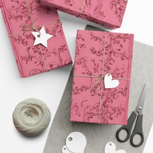 Pink Coquette Gift Wrap Paper, Elegant Bow Wrapping Paper, Feminine Vintage Gift Wrap, Pink Birthday Wrapping Paper, Bridal Shower Gift Wrap image 2