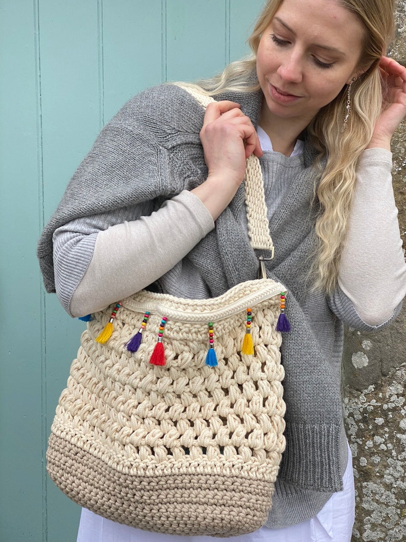 CROCHET PATTERN Linnea Bag, LARGE size, beach bag pattern, crochet purse shopping bag macrame boho summer handbag, crochet shoulder bag, Pdf image 5