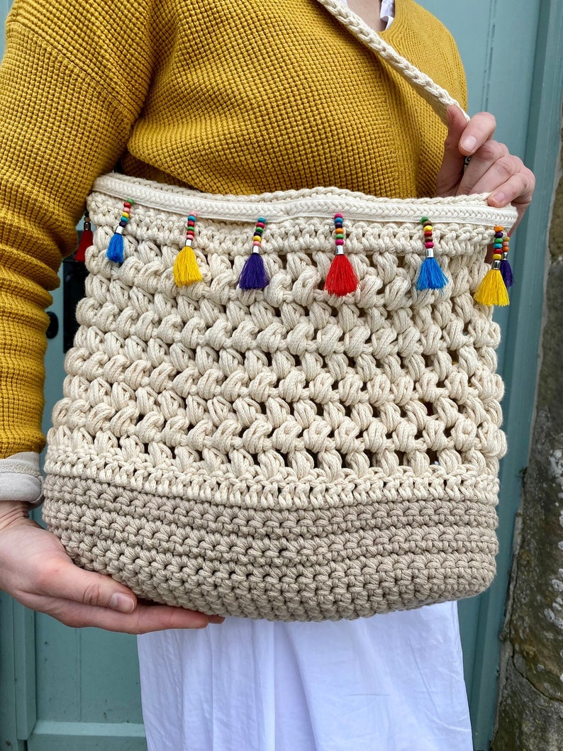 CROCHET PATTERN Linnea Bag, LARGE size, beach bag pattern, crochet purse shopping bag macrame boho summer handbag, crochet shoulder bag, Pdf image 1