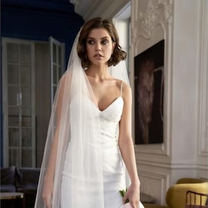 Single tier cathedral veil for wedding raw cut edge soft tulle veil with transparent comb
