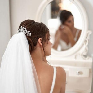 Elegant ivory chapel 2 tier veil, soft tulle raw cut edge with comb image 9