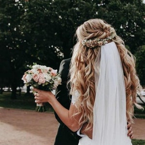 Elegant ivory chapel 2 tier veil, soft tulle raw cut edge with comb image 10