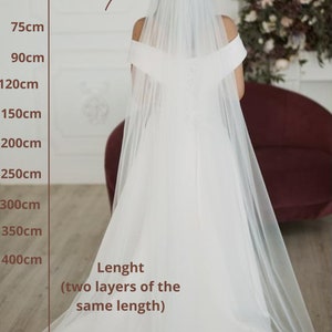 Elegant ivory chapel 2 tier veil, soft tulle raw cut edge with comb image 2