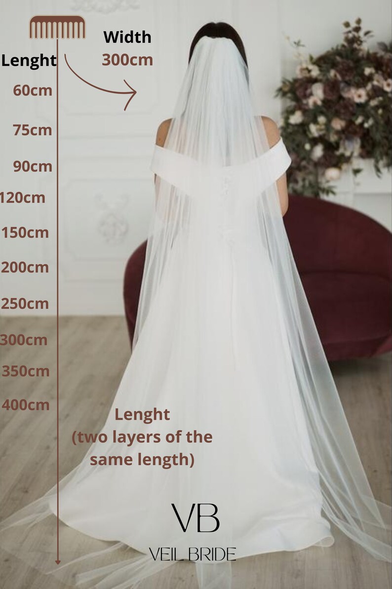 Elegant ivory chapel 2 tier veil, soft tulle raw cut edge with comb image 2