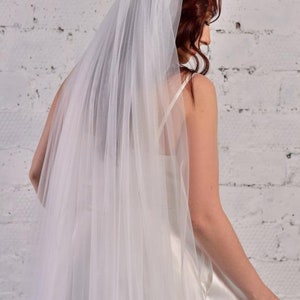 Elegant ivory chapel 2 tier veil, soft tulle raw cut edge with comb image 4