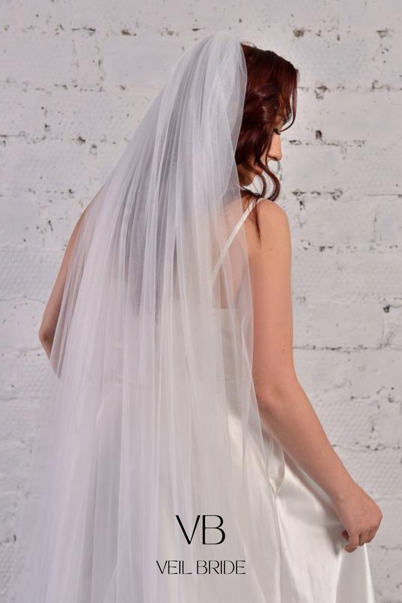 Elegant ivory chapel 2 tier veil, soft tulle raw cut edge with comb image 4