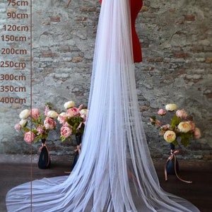 White wedding veil in 1 single tiers of light and soft tulle with a comb for attaching to the hair image 4