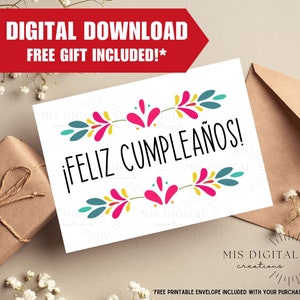 Cartão de Feliz Cumpleaños para impressão, Cartão de aniversário espanhol para impressão, Cartão de felicitações espanhol, Tarjeta de Cumpleaños Imprimir, Download de cartão de aniversário