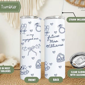 Vaso térmico personalizado para la futura novia, taza de viaje personalizada para la futura Sra., regalo de compromiso para la futura novia, vaso térmico con asa. imagen 5