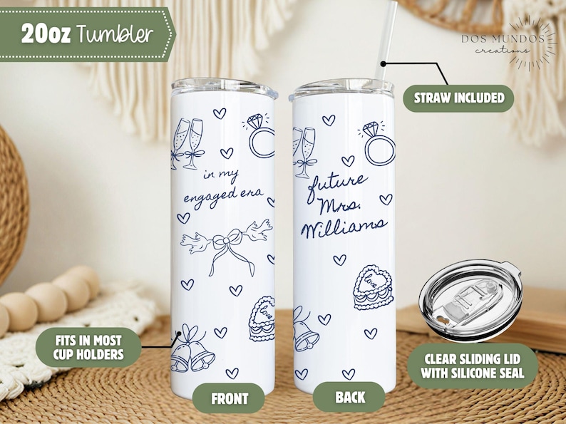 Vaso térmico personalizado para la futura novia, taza de viaje personalizada para la futura Sra., regalo de compromiso para la futura novia, vaso térmico con asa. imagen 5