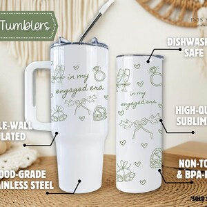 Vaso térmico personalizado para la futura novia, taza de viaje personalizada para la futura Sra., regalo de compromiso para la futura novia, vaso térmico con asa. imagen 7