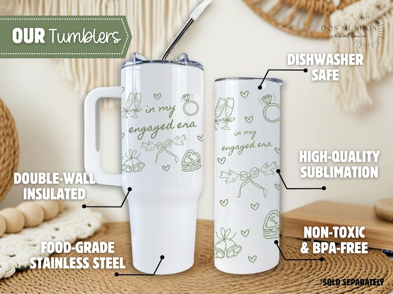 Vaso térmico personalizado para la futura novia, taza de viaje personalizada para la futura Sra., regalo de compromiso para la futura novia, vaso térmico con asa. imagen 7