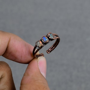 Electroformed Copper Ring: Ethiopian Opal Gemstone, Adjustable Band