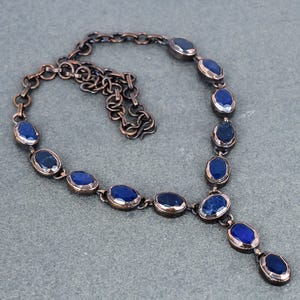 Electroformed Copper Blue Sapphire Necklace - Handmade Gemstone Jewelry