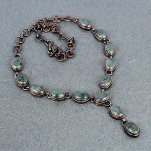 Electroformed Copper Moss Prehnite Necklace - Adjustable Chain