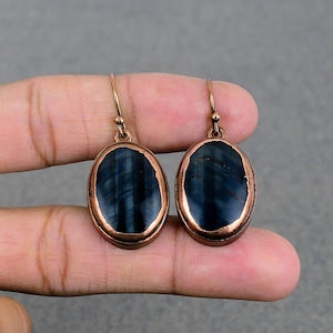 Pendiente de pietersita Pendientes de cobre electroformado Pendiente de piedras preciosas originales Joyería de cobre Pendiente hecho a mano Regalo para la madre Pendiente maravilloso