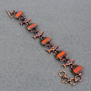 Red Coral Bracelet Electroformed Copper Bracelet Turquoise Gemstone Bracelet Adjustable Chain Bracelet Handmade Fish Bracelet Copper Jewelry