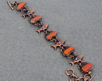 Elektrogeformtes Kupfer Rot Koralle Armband, Türkis Fisch Anhänger