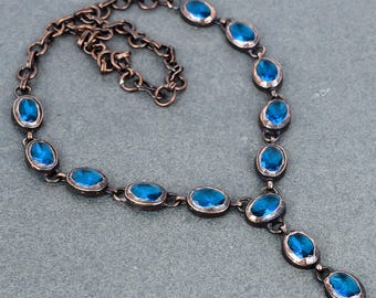 Handmade Electroformed Copper Swiss Blue Topaz Necklace - 20 Inch