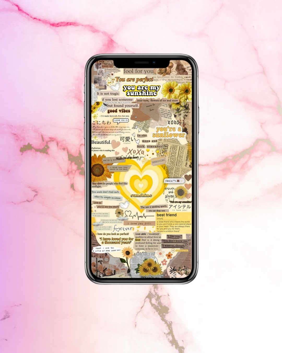 Yellow Aesthetic Heart Phone Wallpaper Lockscreen Wallpaper Etsy