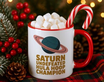Kubek Saturn z niepokonanym mistrzem hula-hop, kubek na kawę z prezentem Saturn, prezent dla miłośnika kosmosu w Układzie Słonecznym, 11-uncjowy ceramiczny kubek planetarny