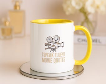 Mug citations de films Je parle couramment, cadeau vintage pour amateur de films avec appareil photo