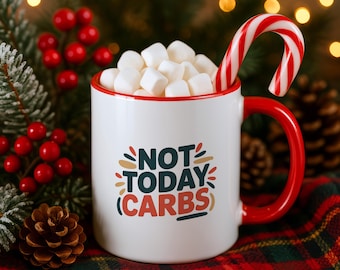 Koffiemok met de tekst "Not Today Carbs", keto dieet cadeau, koolhydraatarme koffiebeker, paleo dieet mok, carnivore dieet beker, grappige keto mok, koffiemok voor mensen die op dieet zijn.
