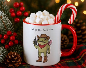 Mug grenouille cow-boy, tasse meme absurde, cadeau d'énergie chaotique, humour de la génération Z, bâillon d'un collègue