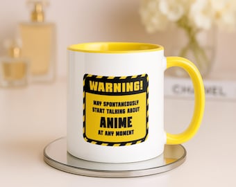 Mug anime drôle, panneau d'avertissement anime, cadeau bâillon Otaku, peut parler spontanément d'anime, tasse à café Weeb, cadeau pour adolescent, cadeau lecteur de manga