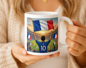 France Football Fan Ceramic Mug, Stadium Scene, French Flag Soccer Cup