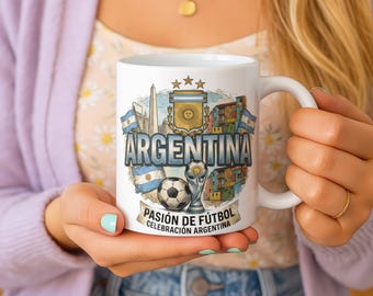 Argentina Soccer Mug, 3 Stars Football Fan Cup, Pasión de Fútbol Celebration