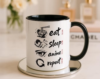 Mug Anime, Eat Sleep Anime Repeat, Lavis d'encre japonais, Tasse à café Otaku