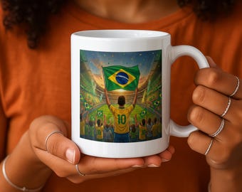 Brazil Soccer Stadium Mug, Number 10 Jersey Fan Cup, 2026 Match Day Pride
