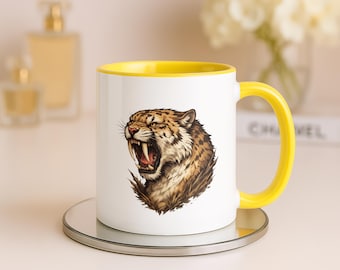 Mug tigre à dents de sabre, tasse à café Smilodon, cadeau animal préhistorique, cadeau pour amoureux des grands félins, art animalier féroce, cadeau geek paléontologie