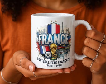 France Soccer Fan Mug, Paris Skyline Grunge Art Cup, FIFA World Cup 2026