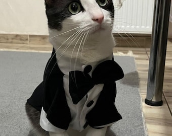 Traje de esmoquin de lujo para mascotas: traje de boda con pajarita negra