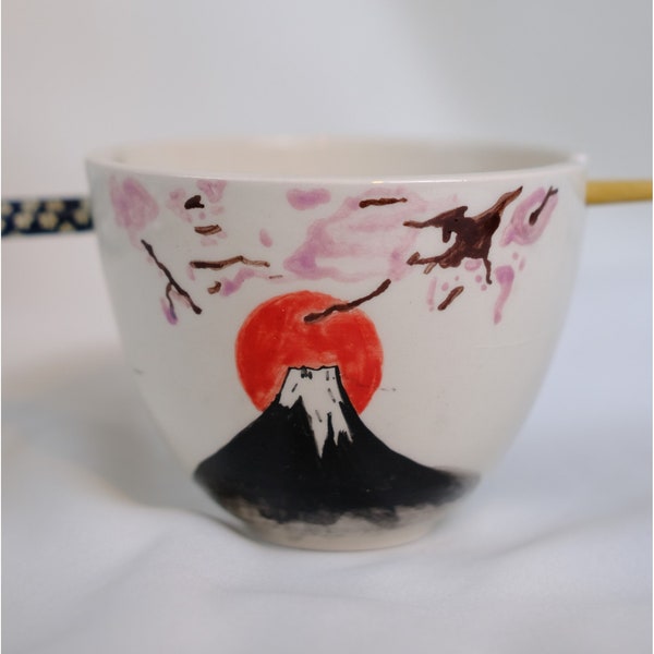 Handmade Blood Moon or Dragon Design, Noodle Bowl with Chopsticks, Pottery Plate, Ceramic Ramen Serving, Dinner Set Collection